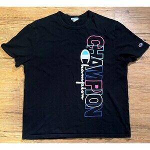 CHAMPION  Embroidered Multi- Color Vertical Logo Short Sleeve Mens T-shirt XL